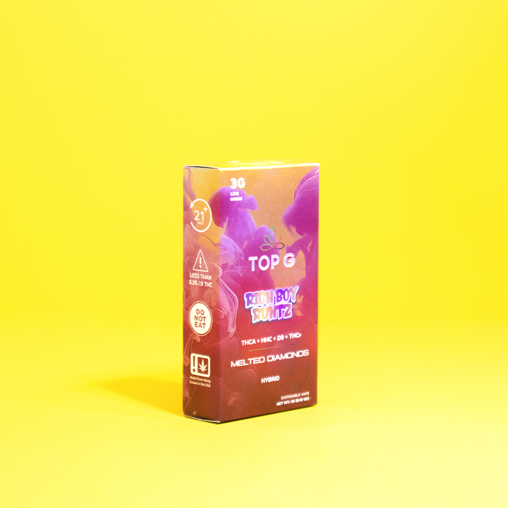 Top G Farm 3g hemp-derived disposable vape with Live Rosin extract