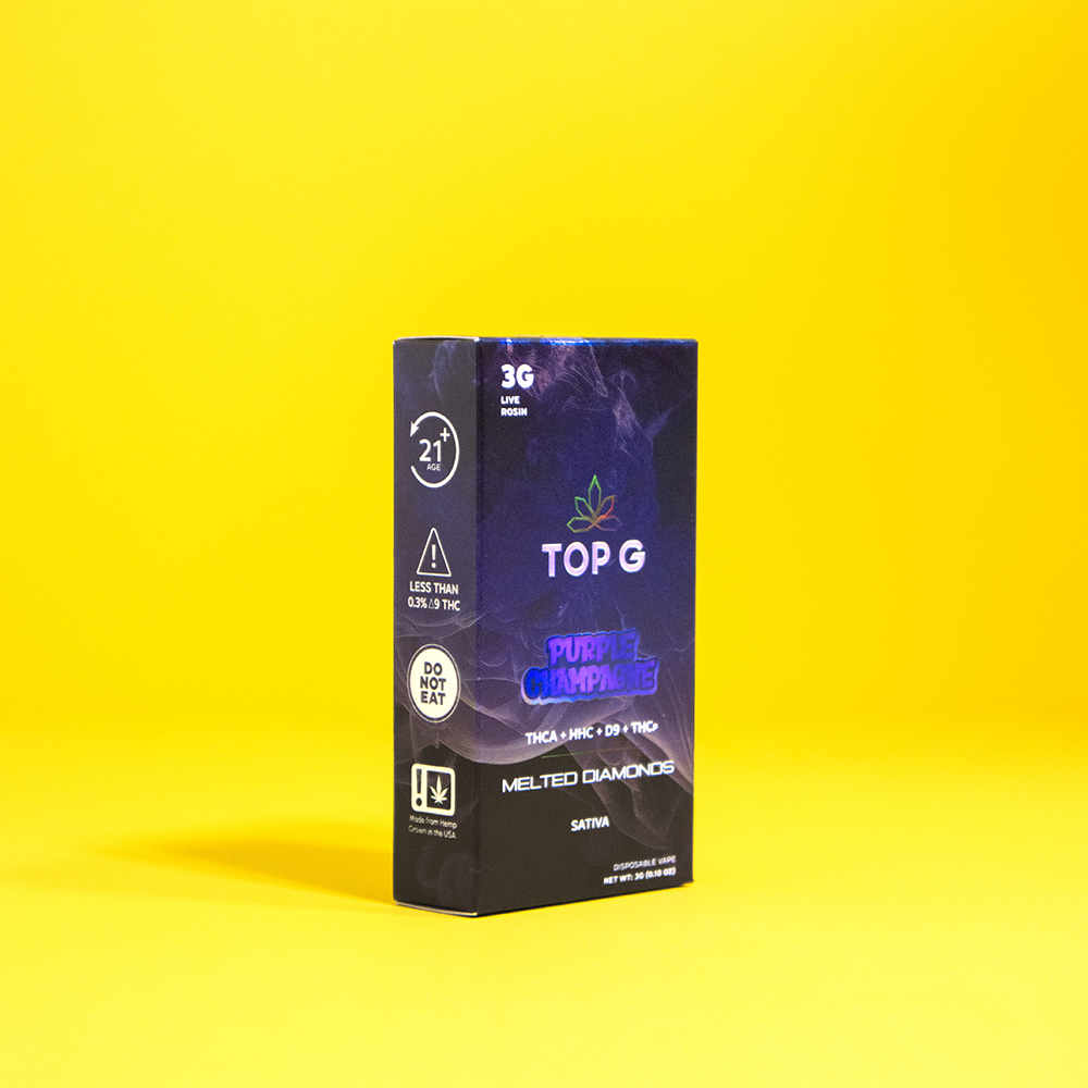 Top G Farm 3g hemp-derived disposable vape with Live Rosin extract
