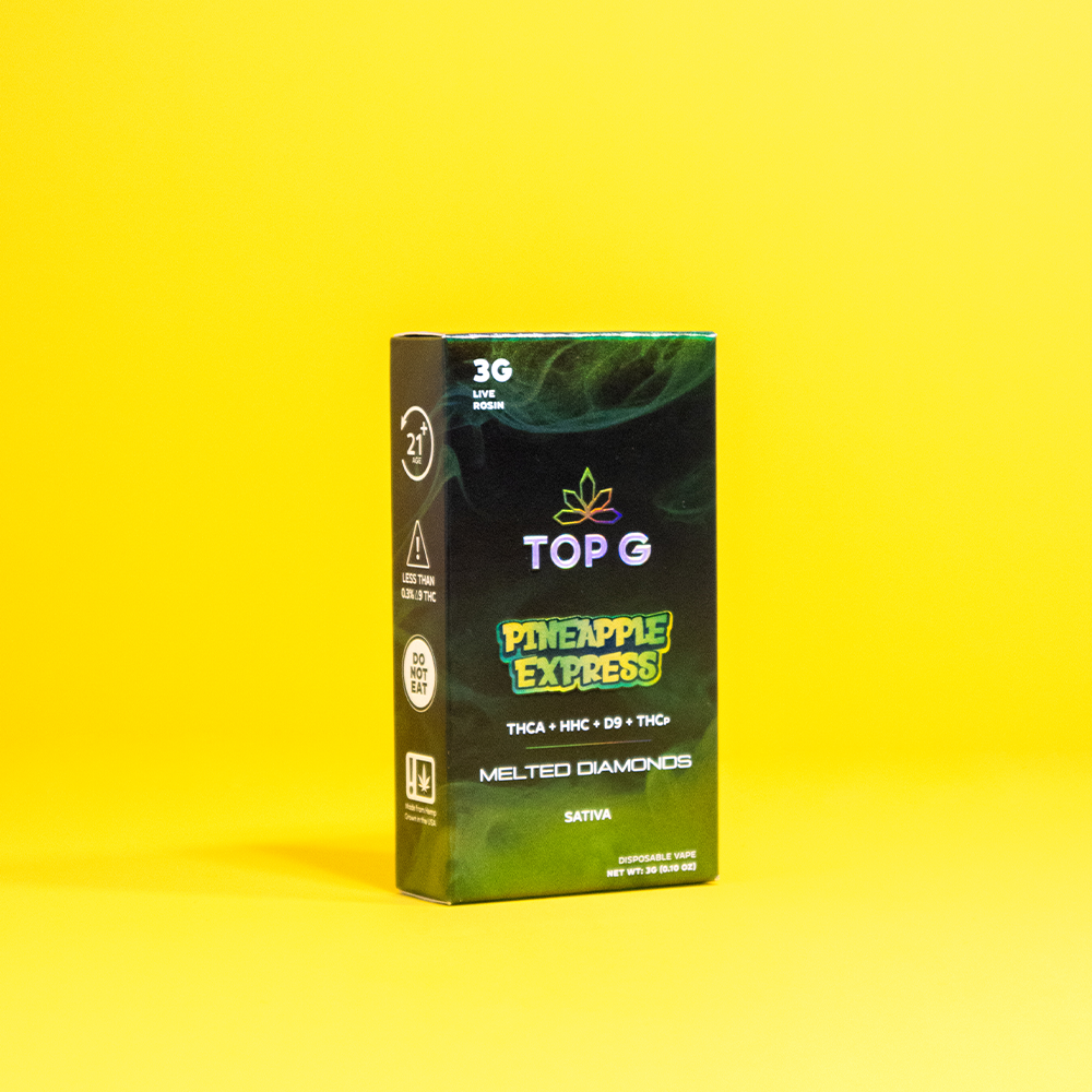 Top G Farm 3g hemp-derived disposable vape with Live Rosin extract