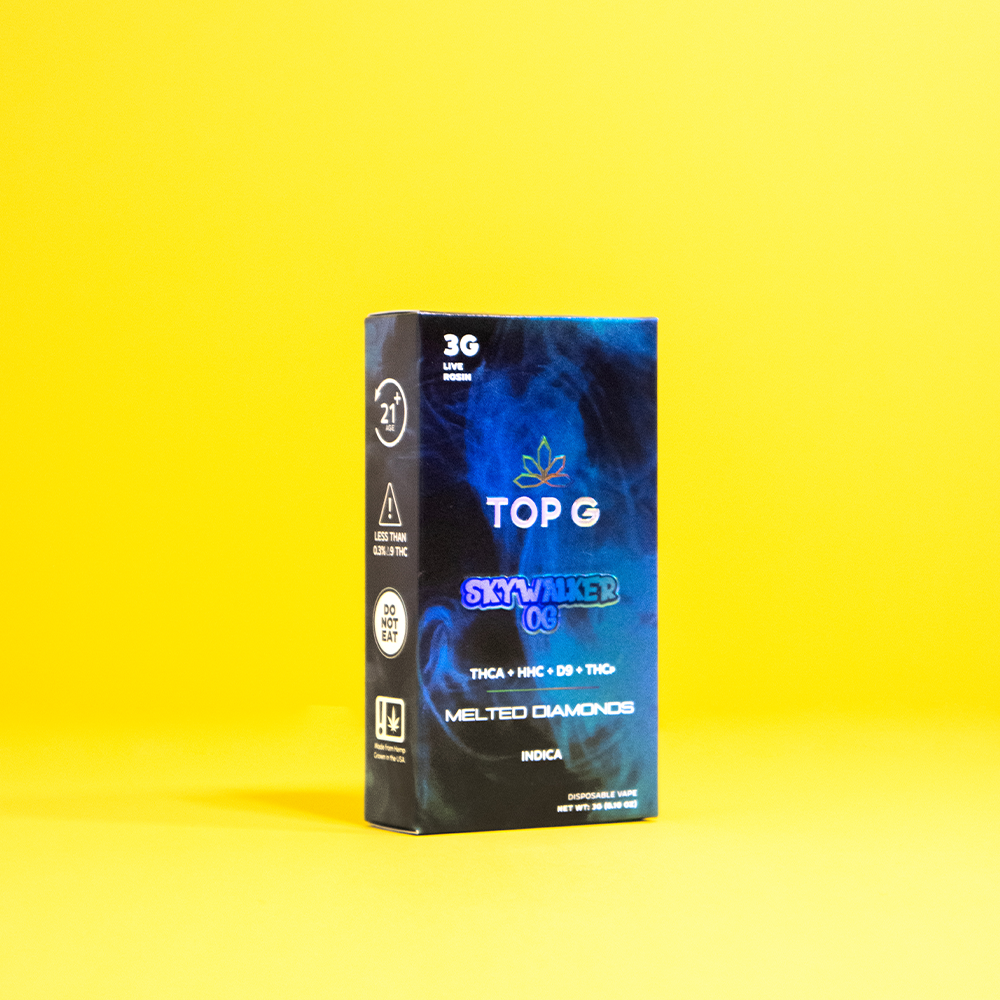 Top G Farm 3g hemp-derived disposable vape with Live Rosin extract